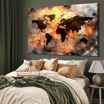 Canvastavla - Magma World map in fiery colors (70x100)