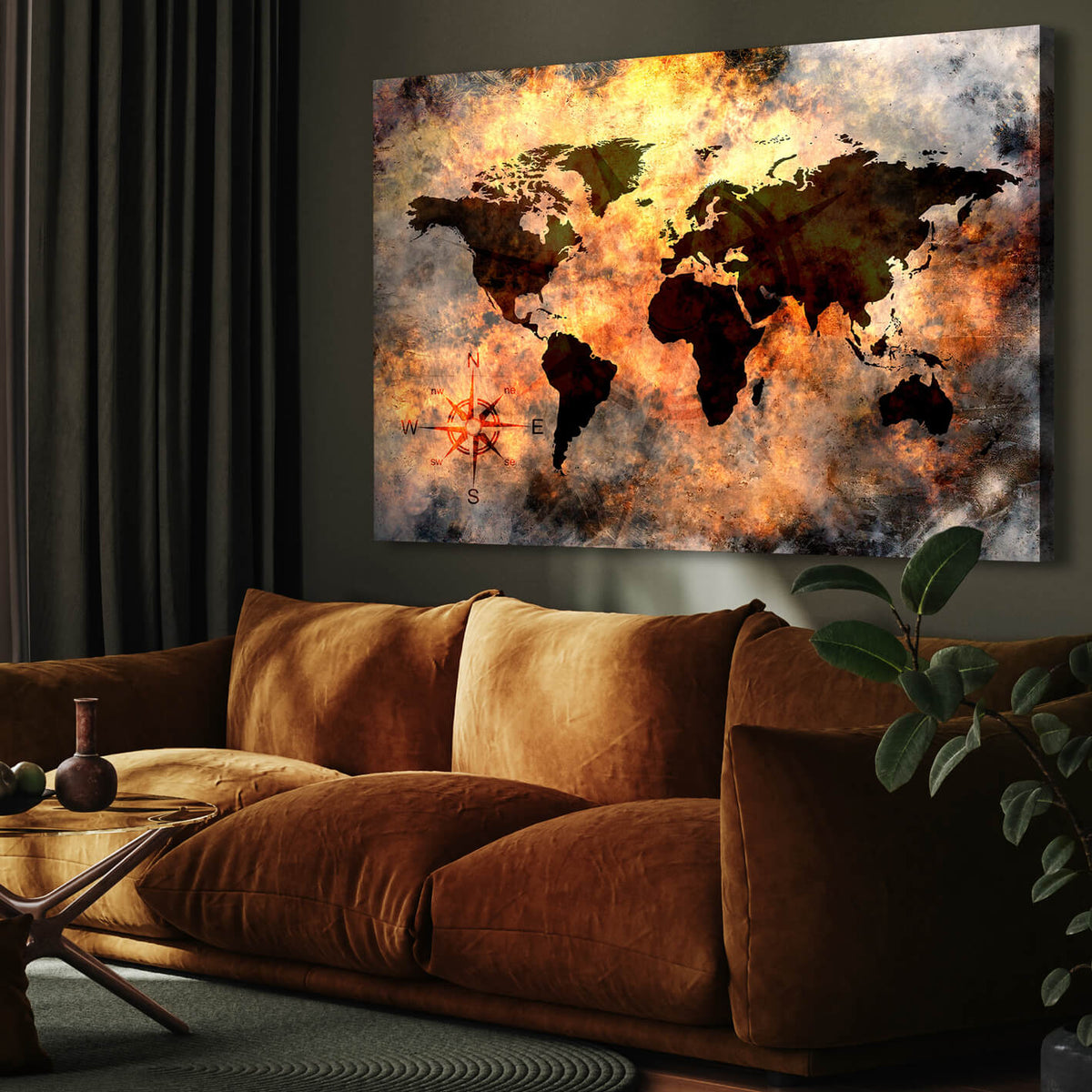 Canvastavla - Magma World map in fiery colors (70x100)