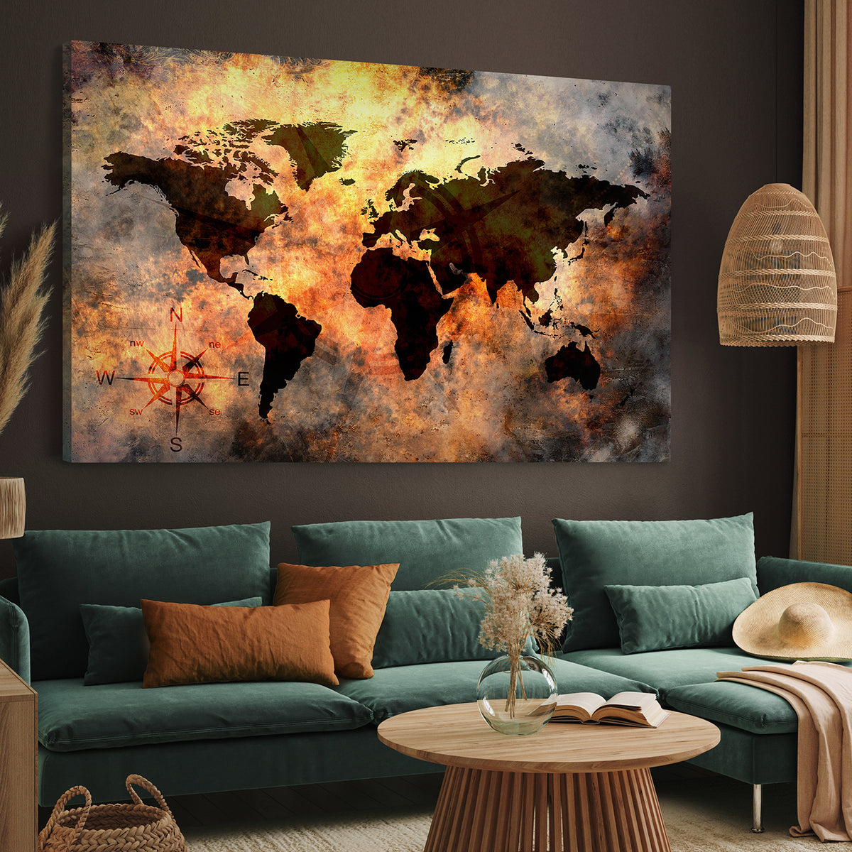 Canvastavla - Magma World map in fiery colors (70x100)