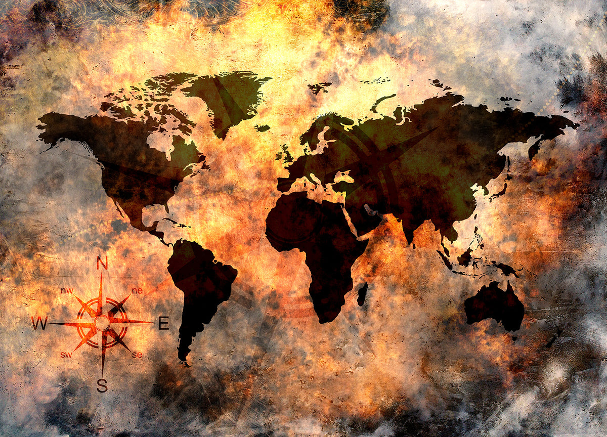 Canvastavla - Magma World map in fiery colors (70x100)