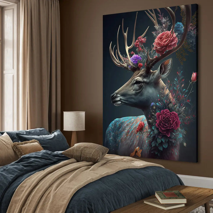 Ljuddämpande tavla - Deer with flowers